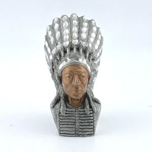Spoontiques Pewter Native American Chief Bust Figurine PP1136 Two Tone Finish